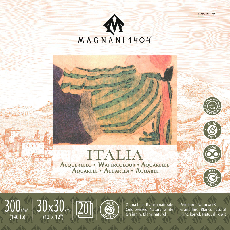 Bloc 100% coton 30x30 cm Italia-300gr-20 feuilles-Grain fin pressé à f