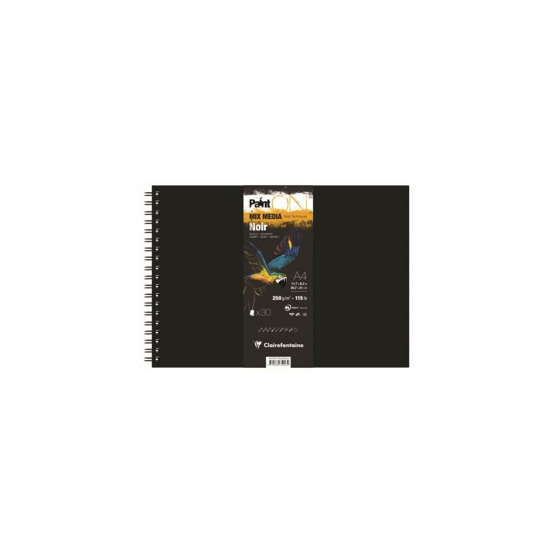Bloc PAINT'ON Noir Spirale 250G - 30 Feuilles - A4 Paysage