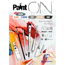 Bloc Paint'on encollé Couleurs assorties 24 feuilles 250g - Format A2