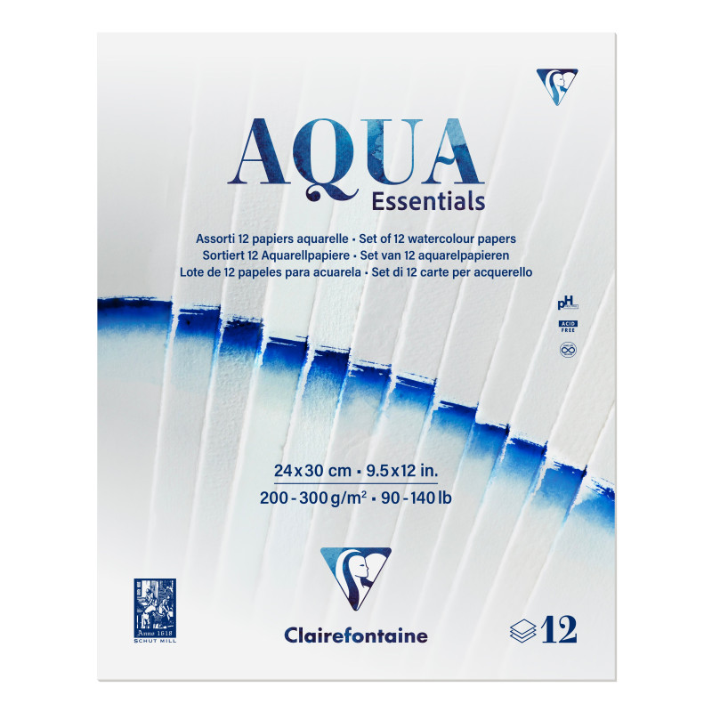 Aqua Essentials bloc collé 12 papiers aquarelle assortis 24x30cm 12F 2