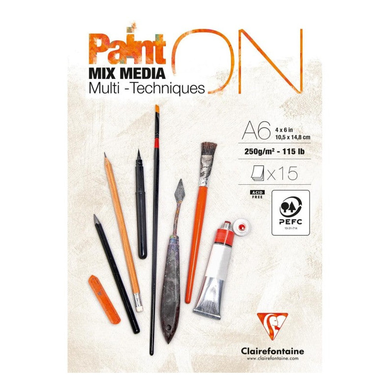 Bloc Paint-On encollé - 15 feuilles blanches - 250gr/m² - A6