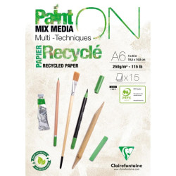 Bloc Paint-On encollé - 15 feuilles papier recyclé - 250gr/m² - A6