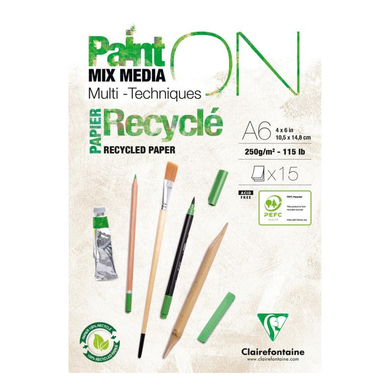 Bloc Paint-On encollé - 15 feuilles papier recyclé - 250gr/m² - A6