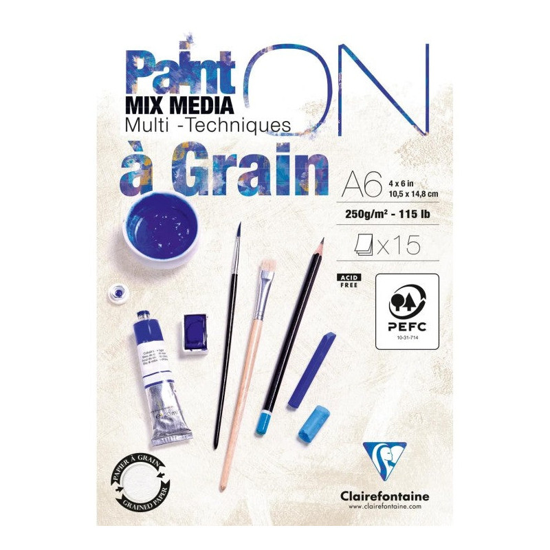 Bloc Paint-On encollé - 15 feuilles papier à grain - 250gr/m² - A6