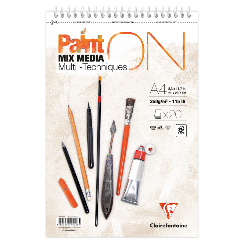 Bloc spiralé PaintON blanc A4+ - 20 feuilles - 250g/m²