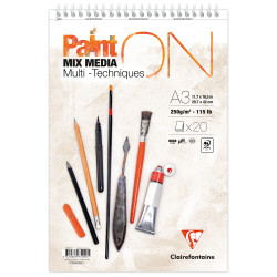 Bloc spiralé PaintON blanc A3+ - 20 feuilles - 250g/m² - Clairefontain