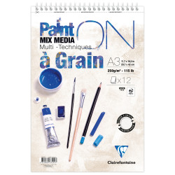 Bloc spiralé PaintON A Grain A3+ - 12 feuilles - 250g/m² - Clairefonta