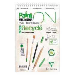 Bloc spiralé PaintON recyclé A5+ - 12 feuilles - 250g/m² - Clairefonta