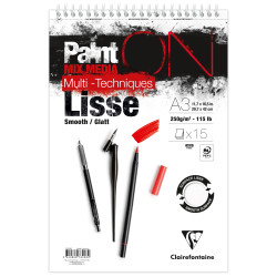 Bloc PaintON spiralé - 15 feuilles papier blanc lisse - 250gr/m² A3+ -