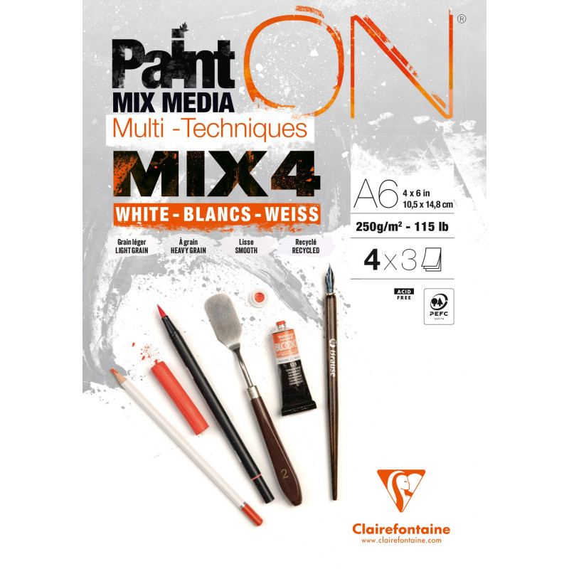 Bloc PaintON 12 feuilles Mix 4 Blancs x3F A6 250g