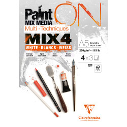 Bloc PaintON 12 feuilles Mix 4 Blancs x3F A5 250g - Clairefontaine