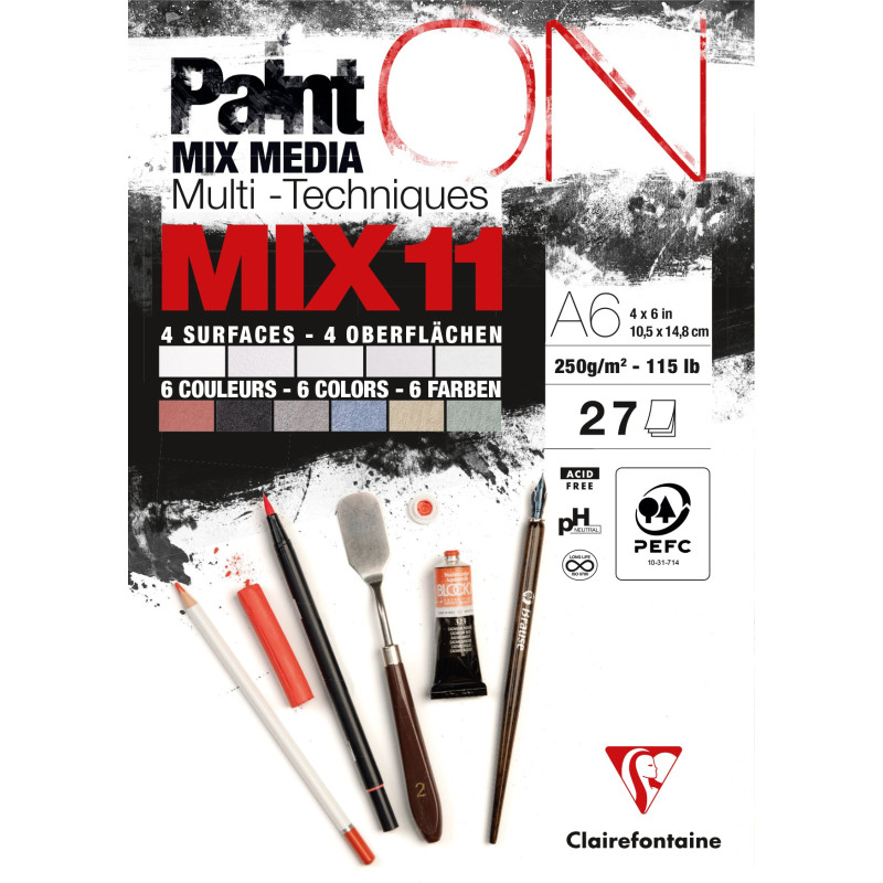 Bloc PaintON MIX11 - 27 feuilles assorties A6 250g - Clairefontaine