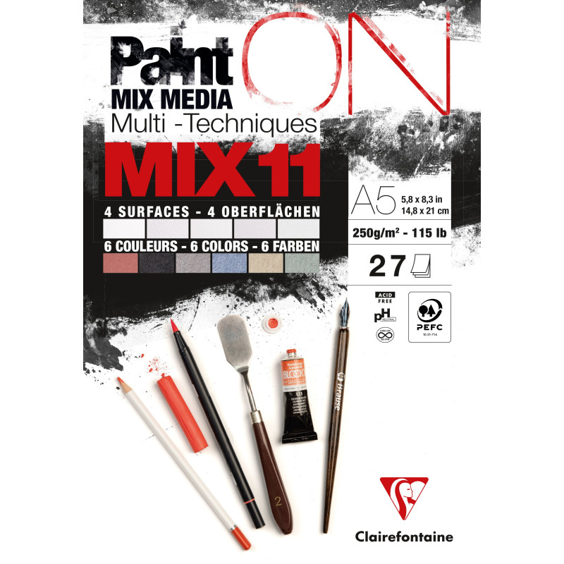 Bloc PaintON MIX11 - 27 feuilles assorties A5 250g - Clairefontaine