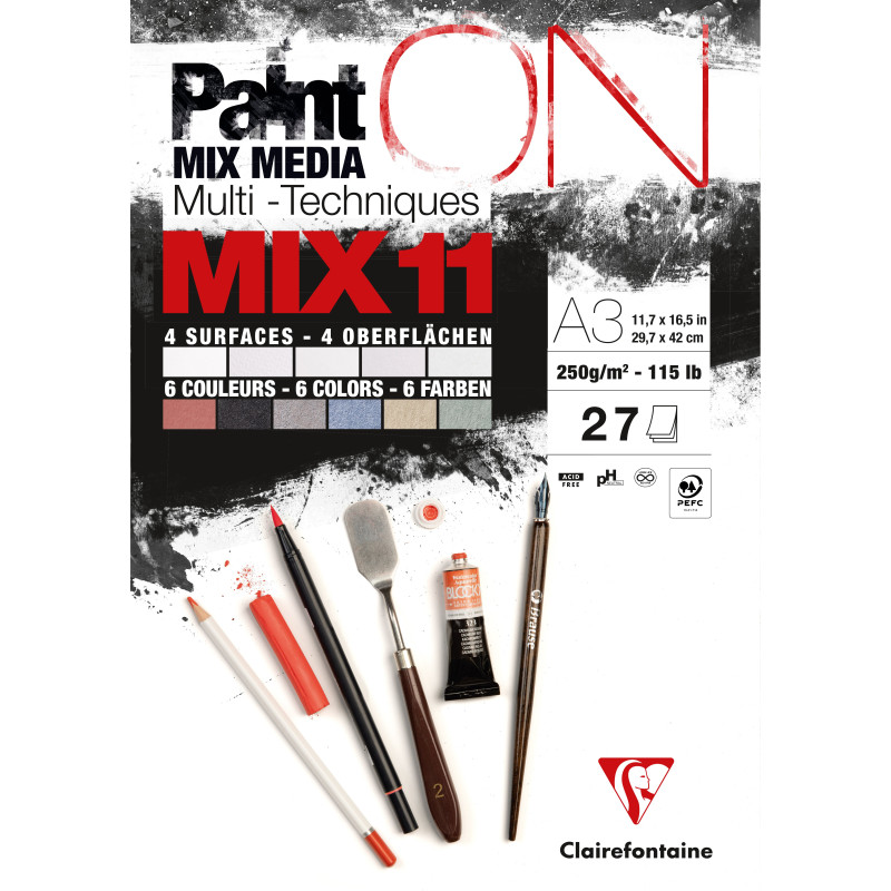 Bloc PaintON MIX11 - 27 feuilles assorties A3 250g - Clairefontaine