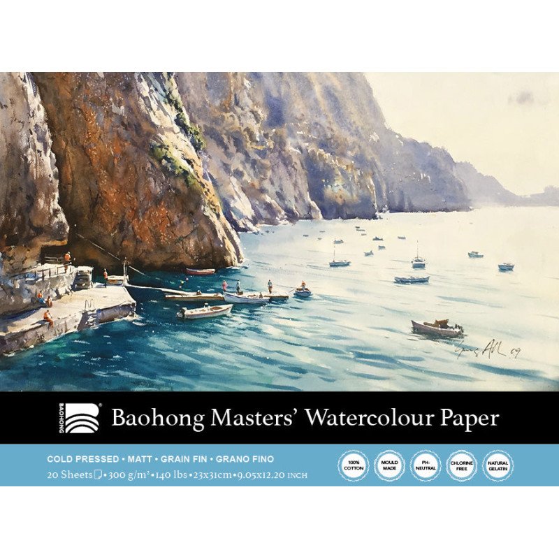 Bloc de papier aquarelle Baohong Artist 100 % coton – 23 × 31 cm – 20