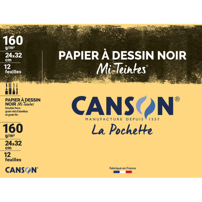 Pochette Canson mi-teintes noir 24x32 12f