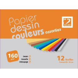 Pochette de 12 feuilles de papier dessin couleur assorties