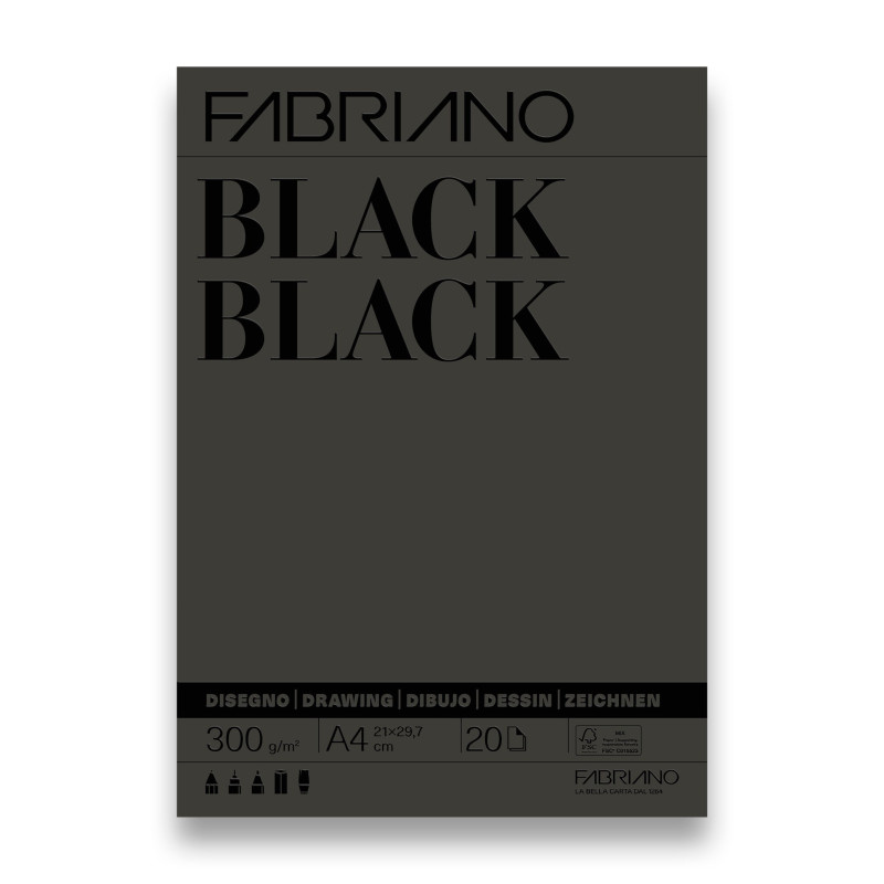 Bloc Black Black A4/A3 - 300gr/m² - 20 feuilles - collé 1 côté - Forma
