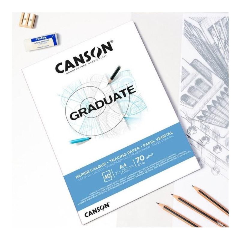 Bloc Graduate calque 70gr - 40 feuilles - Format A4 & A3 - Format A3