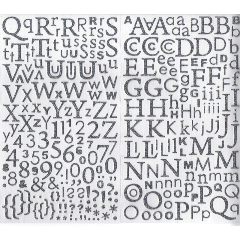 Stickers Alphabet pailletés argent - 300 pièces