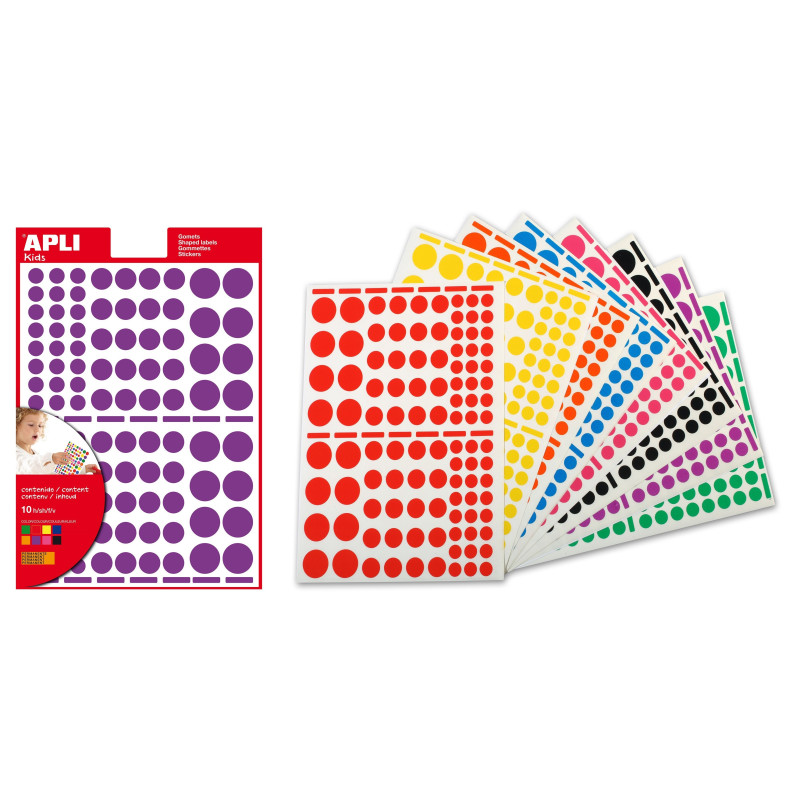 Gommettes permanentes rondes - Gommettes rondes diam 15 mm 4 couleurs