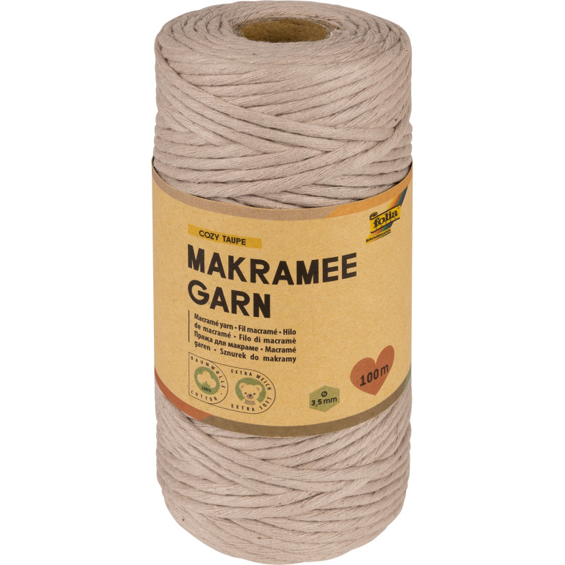 Fil de macramé COZY TAUPE, longueur: 100 m - Diamètre 3,5 mm - 100% co