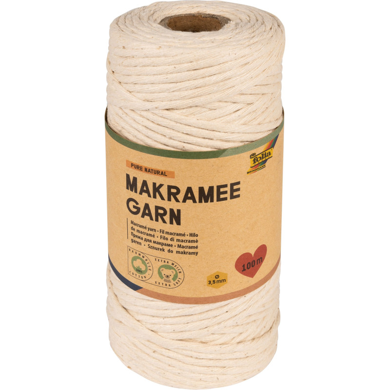 Fil de macramé PURE NATURAL, longueur: 100 m - Diamètre 3,5 mm - 100%