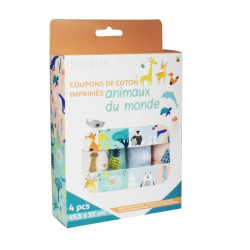 Lot de 4 coupons de tissus imprimés thème Animaux du monde