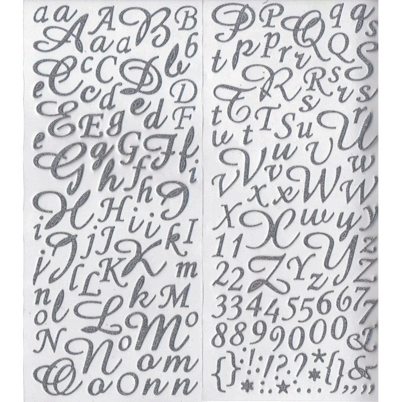Alphabet Stickers feutrine pailletés Argent - 177 pièces