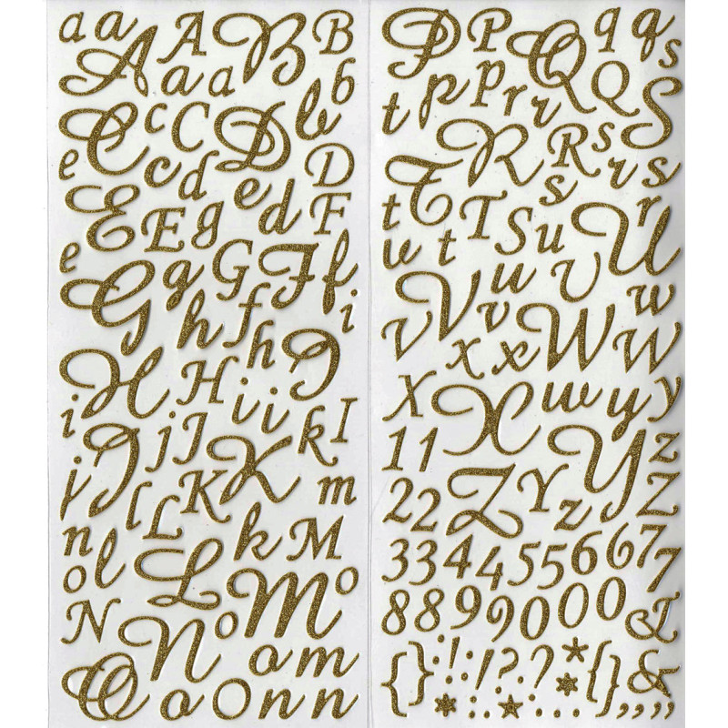 Alphabet Stickers feutrine pailletés Or - 177 pièces