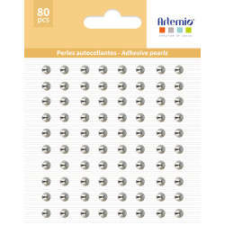 80 perles adhésives argent