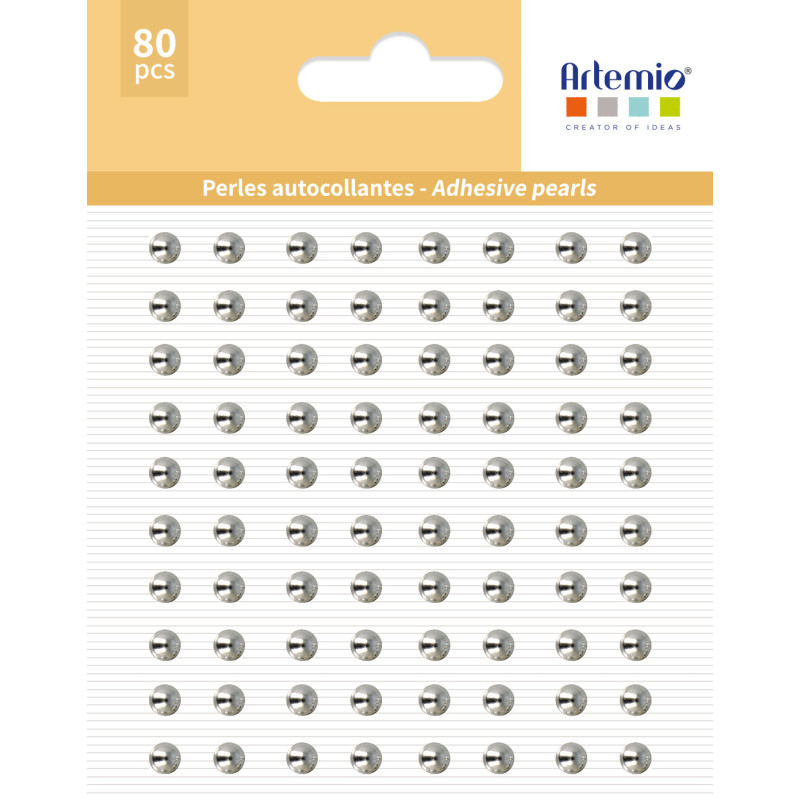80 perles adhésives argent