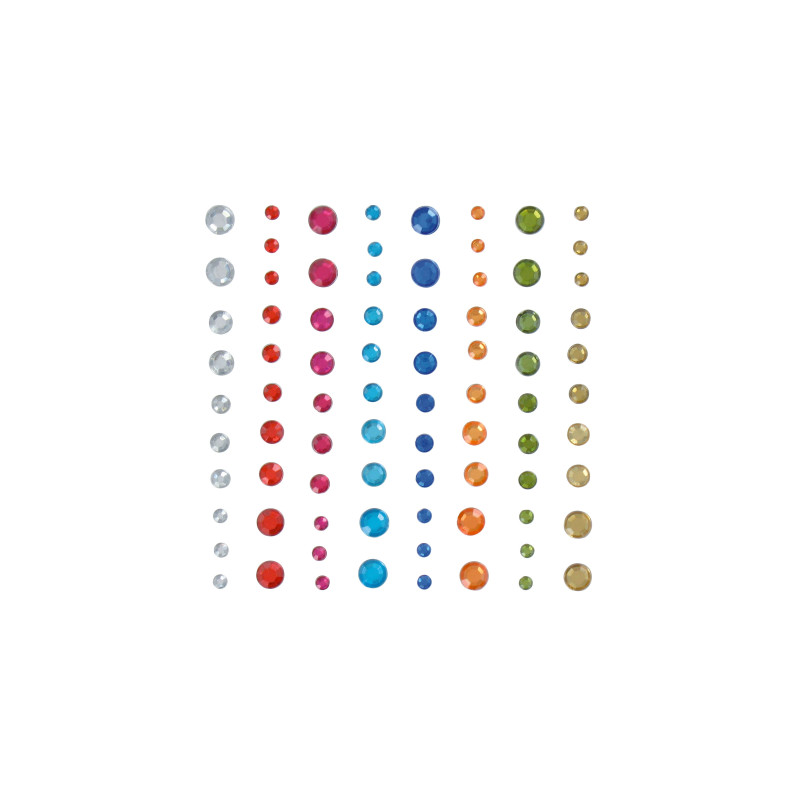 80 pierres strass rondes adhésives 8 couleurs - diamètres assortis