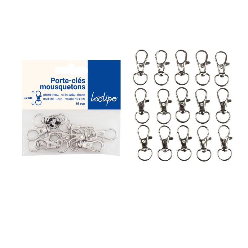 Porte-clé mousqueton argent 3,2 cm - X10