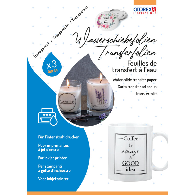 Papier transfert à l'eau Jet d'encre format A4 (x 3 feuilles)