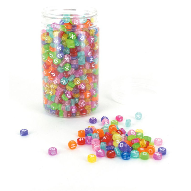 Perles de rocailles - Transparentes, alphabet, pot de 1200g