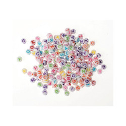 Perles disques plastique percés 50g Alphabet coloré 5x2mm