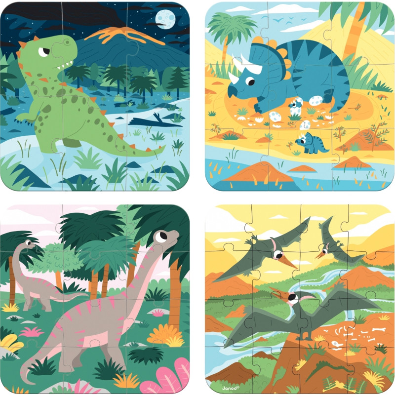 Boite de 4 puzzles progressifs, les dinosaures