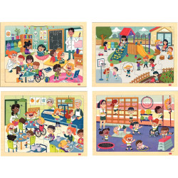 Lot de 4 puzzles à cadre en bois 24 pièces, l'école inclusive