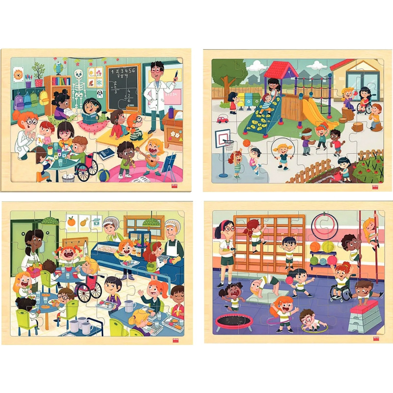 Lot de 4 puzzles à cadre en bois 24 pièces, l'école inclusive