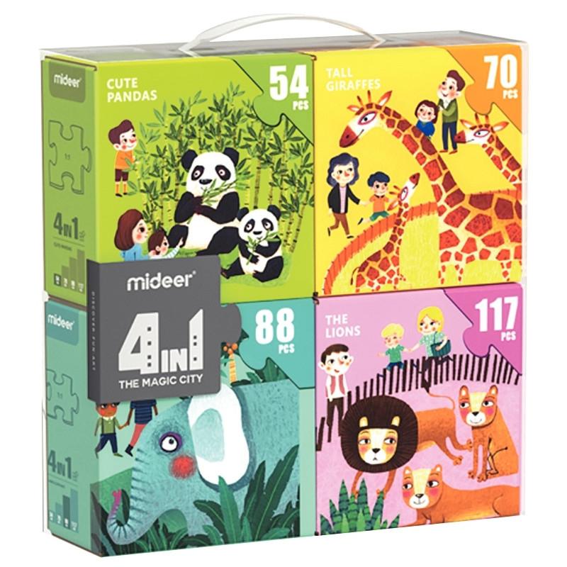 Coffret de 4 puzzles progressifs, les animaux du zoo