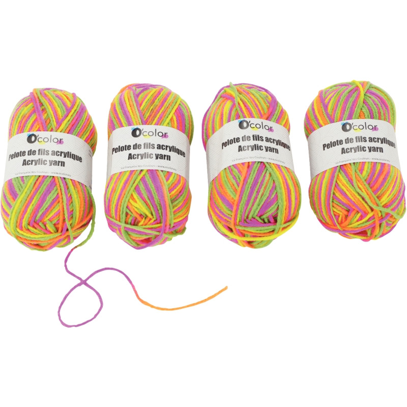 Lot de 4 pelotes de laine coloris arc en ciel, 50g