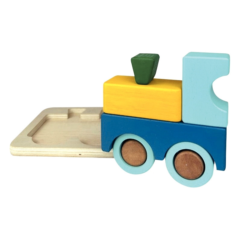 Lot de 2 encastrements 3D en bois, train et voiture
