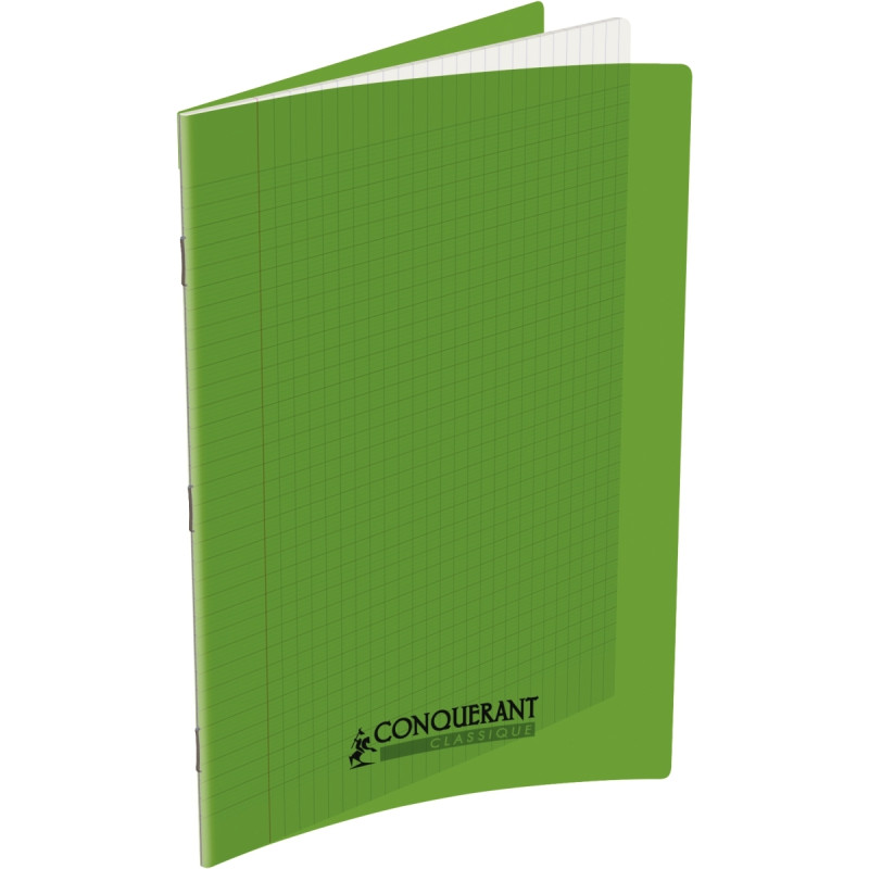 Piqûre 48 pages CONQUERANT, A4, seyès, couv PP vert