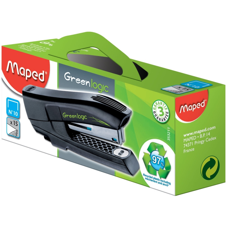 Agrafeuse de poche n° 10 Green logic 15 feuilles