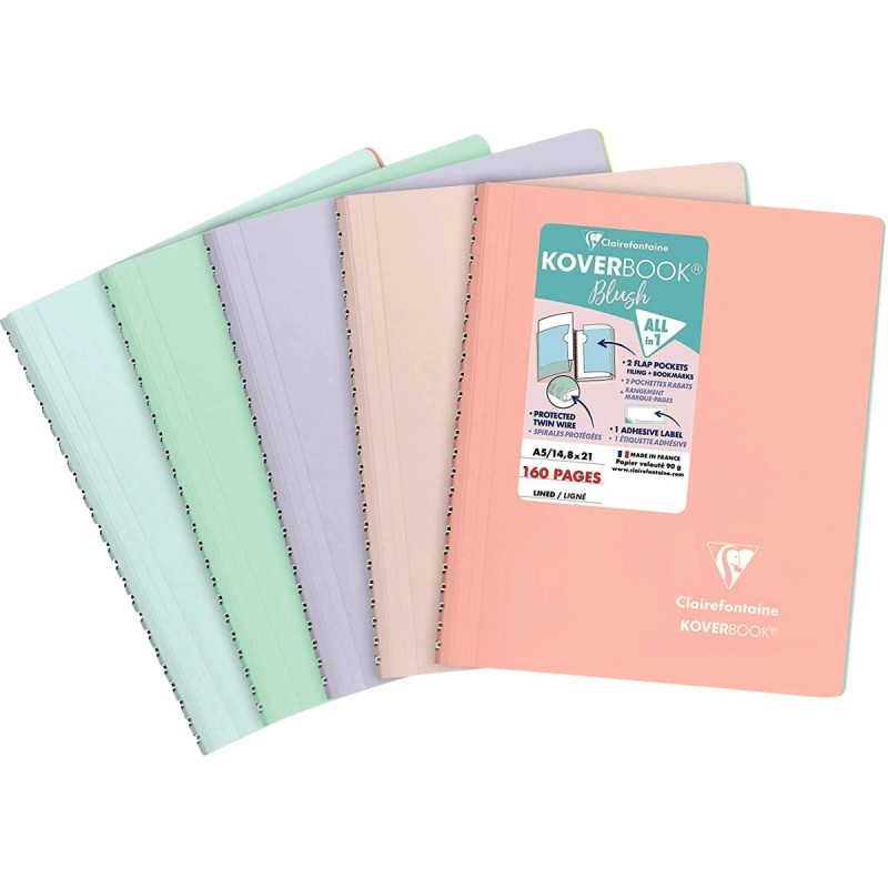Cahier à reliure intégrale 160 pages KOVERBOOK BLUSH, format A5, ligné