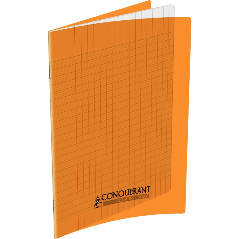 Piqûre 32 pages CONQUERANT, 17x22 cm, seyès, couv PP orange