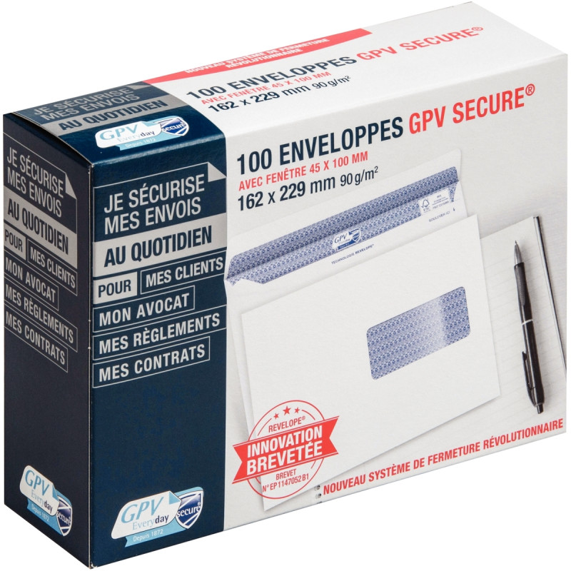 Boite de 100 enveloppes blanches 162x229mm 90g autocollante fenêtre 45