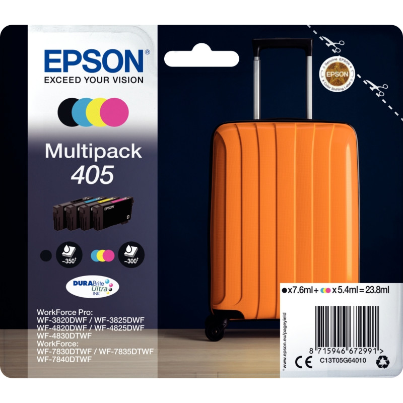 Epson VALISE / 405 lot 4 cartouches jet d'encre noire, cyan, magenta,