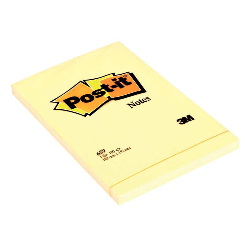 Bloc de 100 feuilles post-it notes 102 x 152 mm coloris jaune